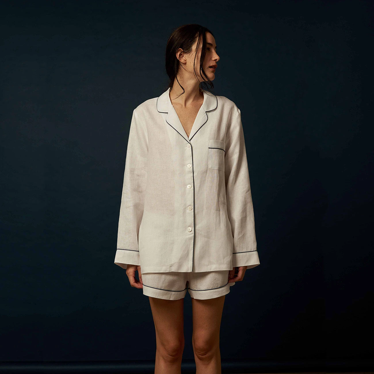 White Linen Pyjama Shorts Set 3 White Linen Pyjama Shorts Set