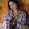 Berry Gingham Pyjama Trouser Set -Home Luxury Store Piglet in Bed Linen Pyjama Trouser Set Berry Gingham Lifestyle 2