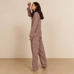 Berry Gingham Pyjama Trouser Set -Home Luxury Store Piglet in Bed Linen Pyjama Trouser Set Berry Gingham 2