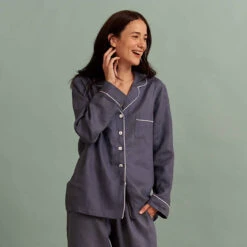 Blueberry Linen Pyjama Trouser Set 10 Blueberry Linen Pyjama Trouser Set -Home Luxury Store Piglet in Bed Linen Pyjama Trouser Set Blueberry 3
