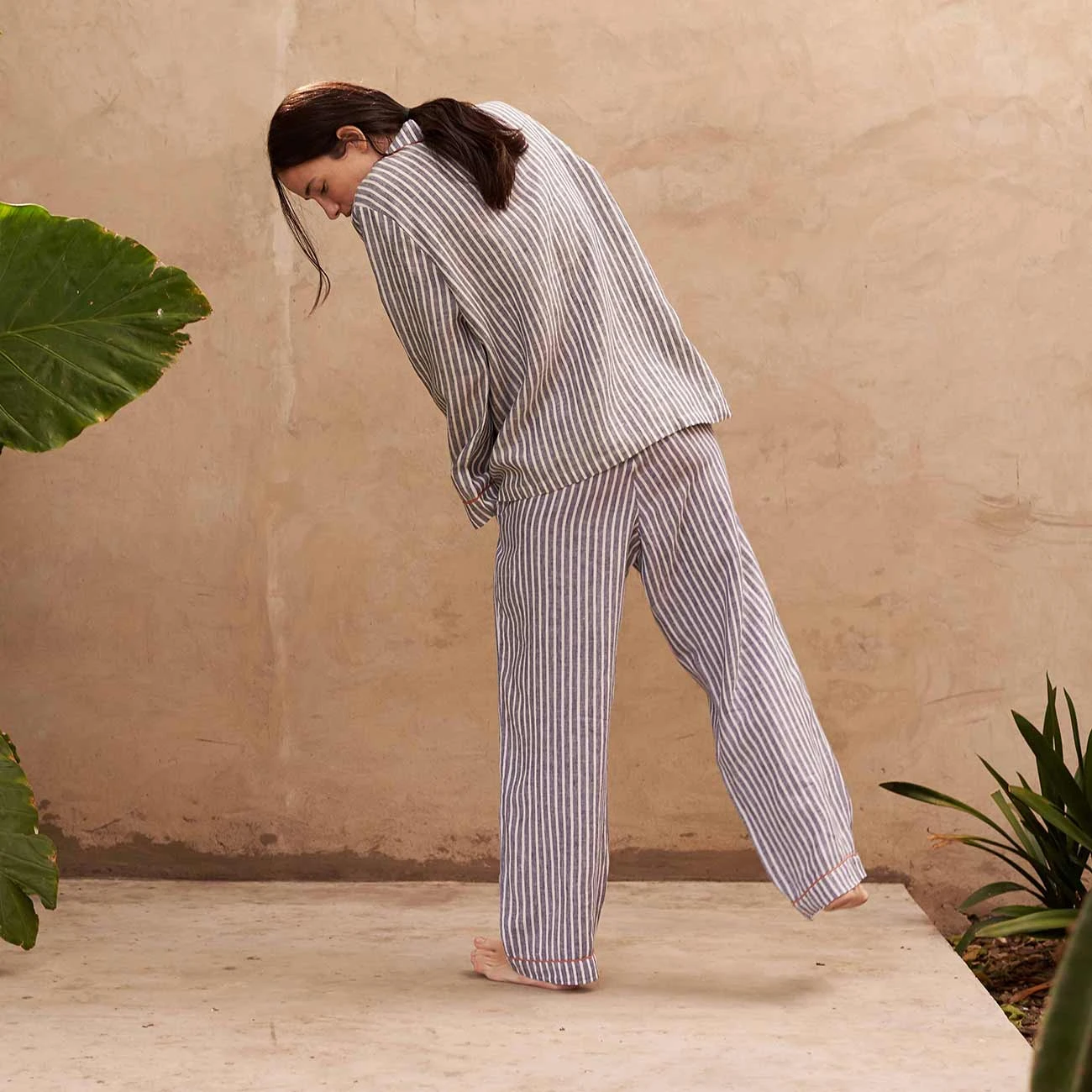 Midnight Stripe Linen Pyjama Trouser Set 8 Midnight Stripe Linen Pyjama Trouser Set - Image 6