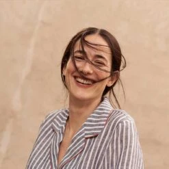 Midnight Stripe Linen Pyjama Shirt (Top Only) -Home Luxury Store Piglet in Bed Linen Pyjama Trouser Set Midnight Stripe 7