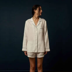 White Linen Pyjama Shorts 9 White Linen Pyjama Shorts -Home Luxury Store Piglet in Bed Linen Pyjama Trouser Set White 7