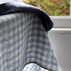 Warm Blue Gingham Linen Tablecloth 11 Warm Blue Gingham Linen Tablecloth -Home Luxury Store Piglet in Bed Linen Tablecloth Warm Blue Gingham Lifestyle 1