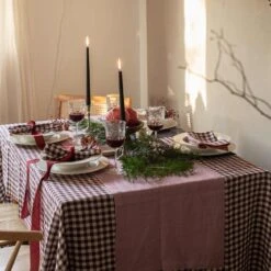 Raspberry Linen Table Runner -Home Luxury Store Piglet in Bed Linen Tableware Berry Gingham Lifestyle 1300x1300 4
