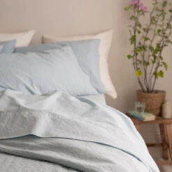 Sky Blue Cotton Percale Flat Sheet -Home Luxury Store Piglet in Bed Seersucker Cotton Bedding Sky Blue Lifestyle 5