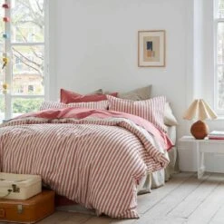 Desert Sand Seersucker Stripe Cotton Duvet Cover 12 Desert Sand Seersucker Stripe Cotton Duvet Cover -Home Luxury Store Piglet in Bed Seersucker Stripe Bedding Desert Sand 2
