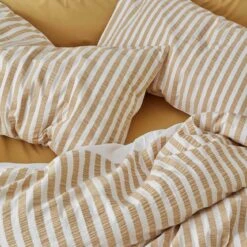 Ochre Seersucker Stripe Cotton Pillowcases (Pair) 9 Ochre Seersucker Stripe Cotton Pillowcases (Pair) -Home Luxury Store Piglet in Bed Seersucker Stripe Bedding Ochre 4