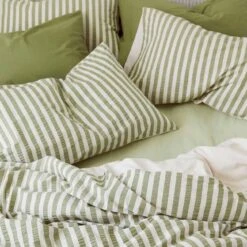 Pear Seersucker Stripe Cotton Duvet Cover 11 Pear Seersucker Stripe Cotton Duvet Cover -Home Luxury Store Piglet in Bed Seersucker Stripe Bedding Pear 5