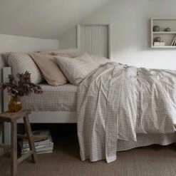 Cafe Au Lait Small Gingham Cotton Flat Sheet