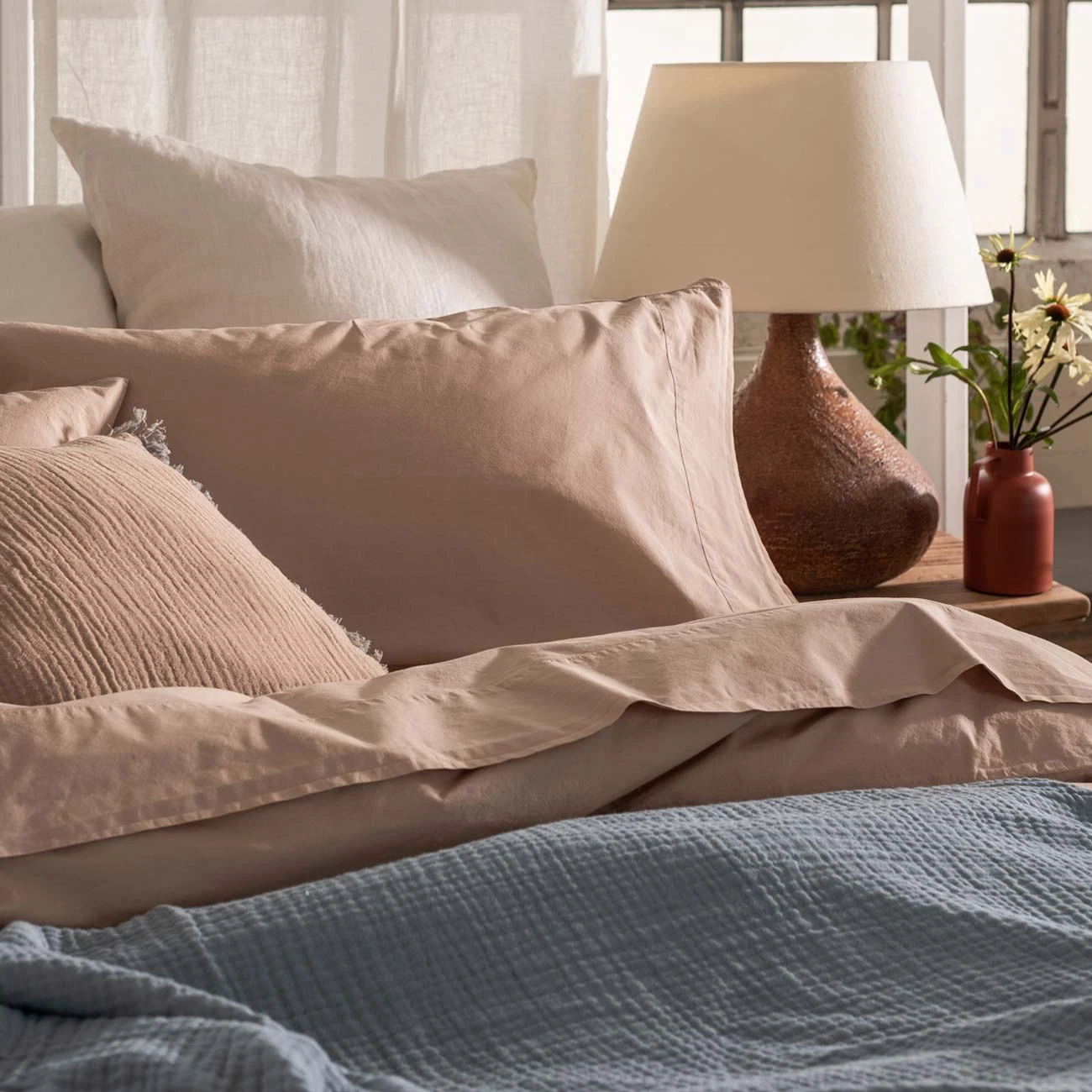 Cafe Au Lait Washed Cotton Percale Flat Sheet 5 Cafe Au Lait Washed Cotton Percale Flat Sheet - Image 3