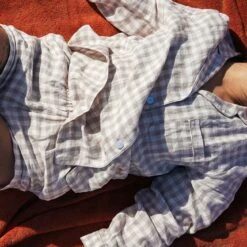 Mushroom Gingham Pyjama Shorts Set -Home Luxury Store Piglet in Bed Womens Mushroom Gingham Pyjama Shorts Set Lifestyle 4