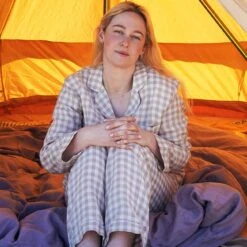 Mushroom Gingham Pyjama Trousers 7 Mushroom Gingham Pyjama Trousers -Home Luxury Store Piglet in Bed Womens Mushroom Gingham Pyjama Trouser Set Lifestyle 1