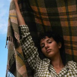 Fern Green Check Cabin Wool Blanket -Home Luxury Store PigletinBed CabinWoolBlanket FernGreen Lifestyle 3