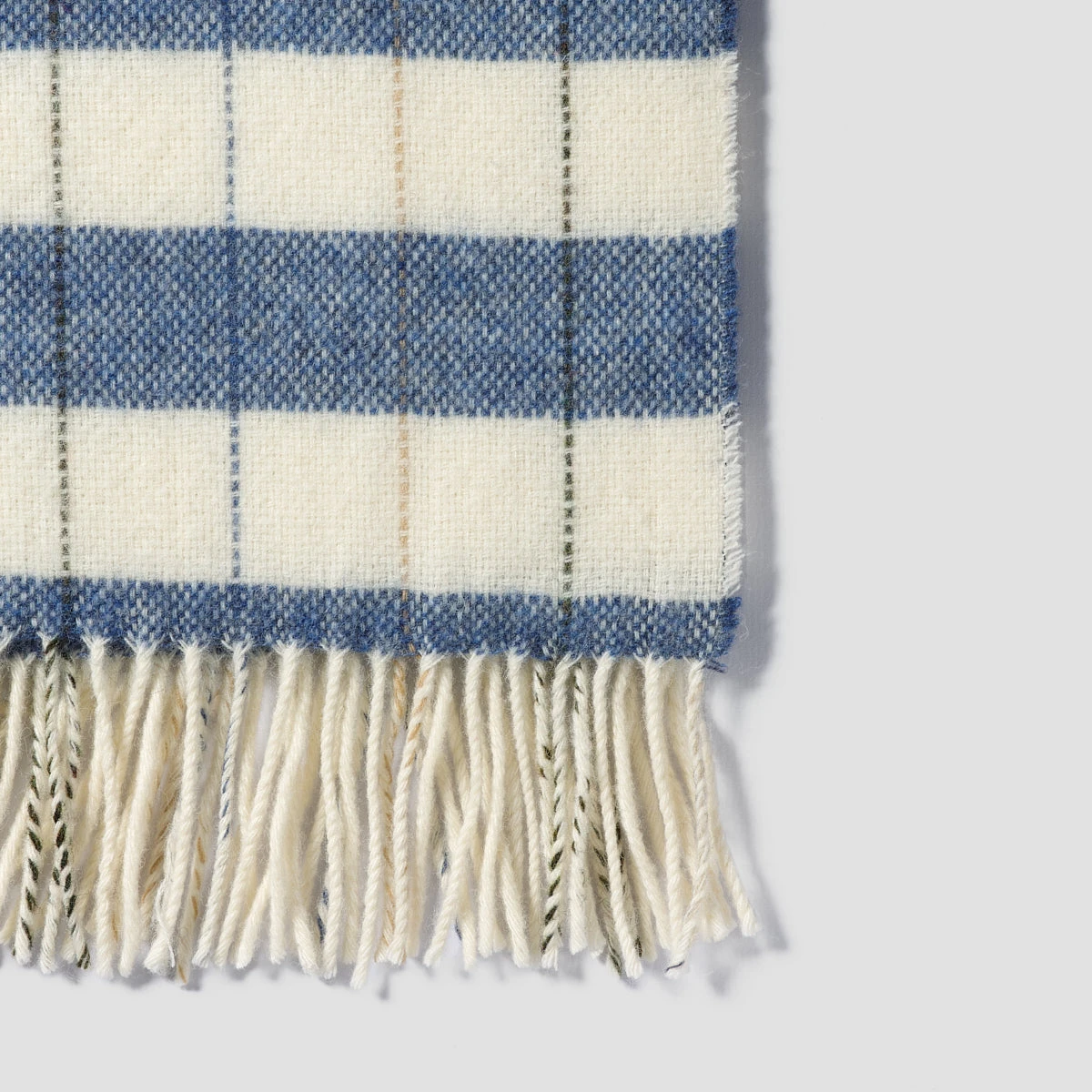 Warm Blue Checked Stripe Wool Blanket 5 Warm Blue Checked Stripe Wool Blanket - Image 3