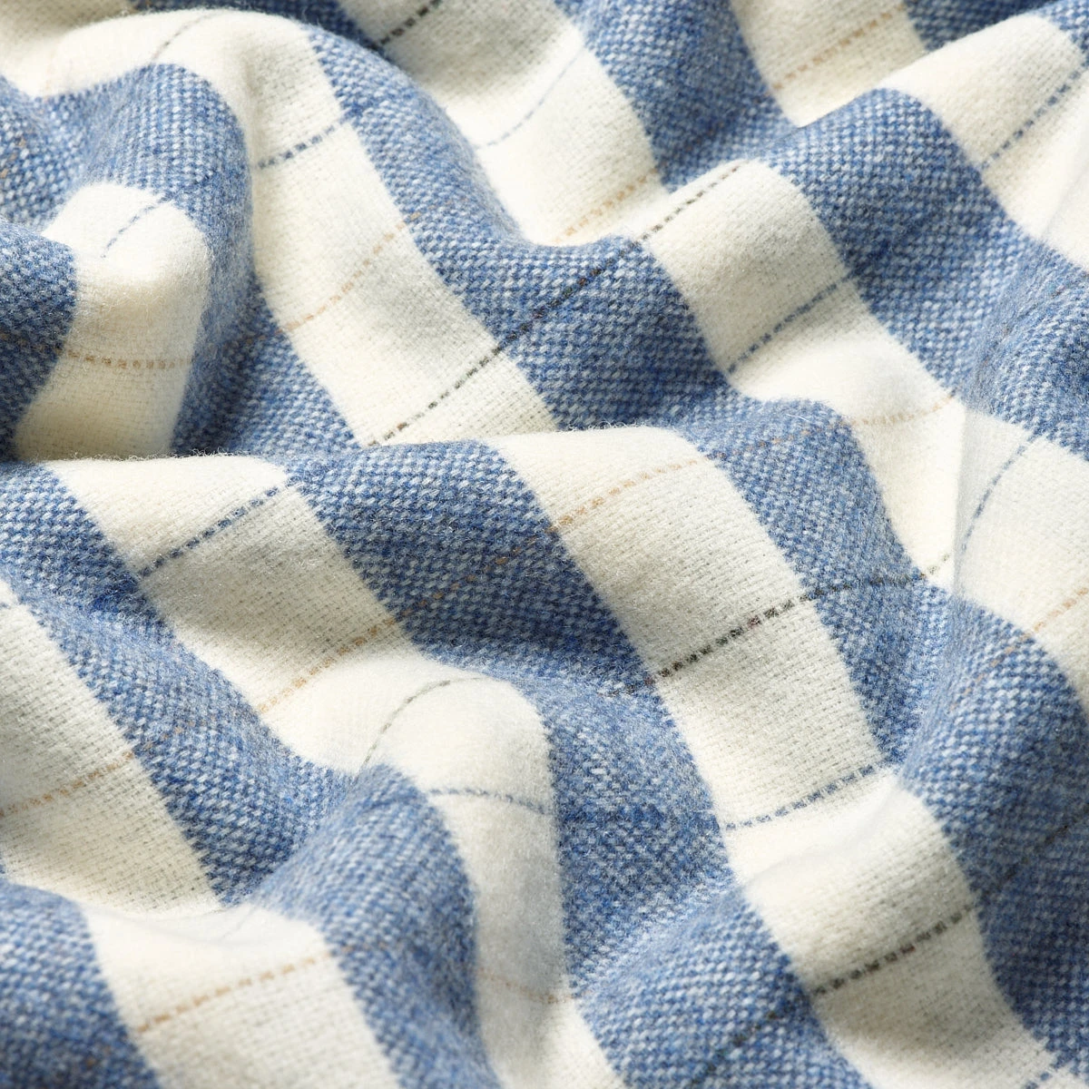 Warm Blue Checked Stripe Wool Blanket 6 Warm Blue Checked Stripe Wool Blanket - Image 4