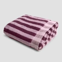 Berry Mauve Pembroke Stripe Cotton Mat -Home Luxury Store PigletinBed CottonBathMat BerryMauve 1
