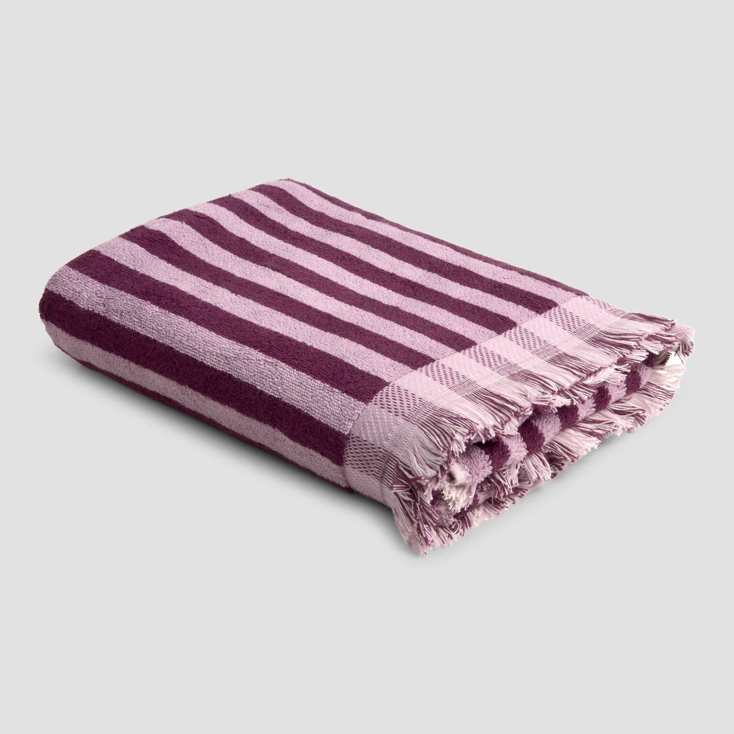 Berry Mauve Pembroke Stripe Cotton Towels 4 Berry Mauve Pembroke Stripe Cotton Towels - Image 2