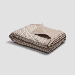 New Arrival -Home Luxury Store PigletinBed GinghamCottonLinenQuilt Mushroom 5 GreyBG