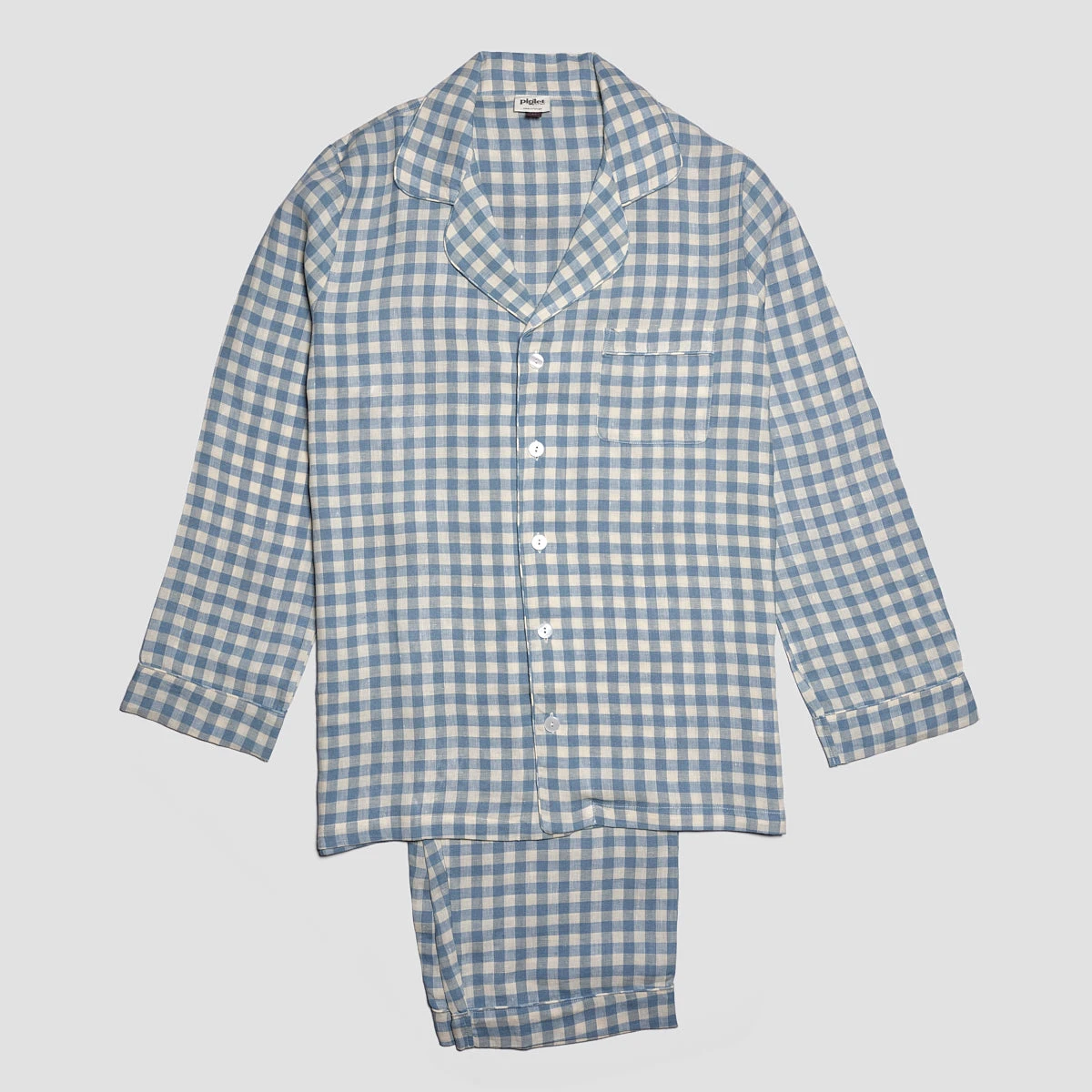 Men's Warm Blue Gingham Linen Pyjama Trouser Set 6 Men's Warm Blue Gingham Linen Pyjama Trouser Set - Image 4