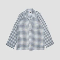 Men's Warm Blue Gingham Linen Pyjama Shirt 9 Men's Warm Blue Gingham Linen Pyjama Shirt -Home Luxury Store PigletinBed GinghamPyjamas Shirt WarmBlue 1 greyBG