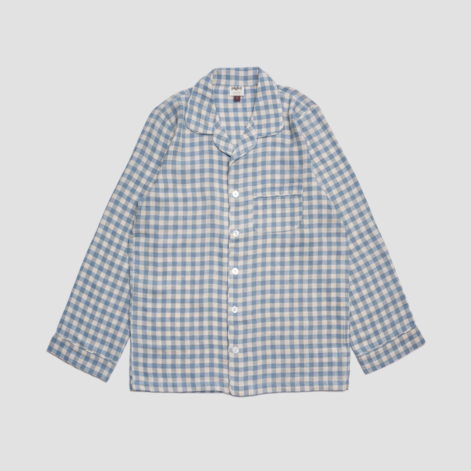 Men's Warm Blue Gingham Linen Pyjama Shirt 6 Men's Warm Blue Gingham Linen Pyjama Shirt - Image 4