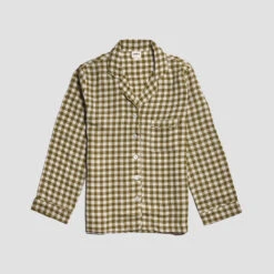 Botanical Green Gingham Linen Pyjama Shirt -Home Luxury Store PigletinBed GinghamShirt BotanicGreen 1 greybg