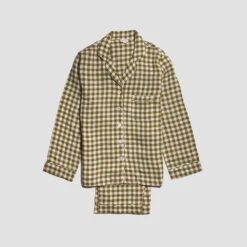 Botanical Green Gingham Linen Pyjama Trouser Set -Home Luxury Store PigletinBed GinghamTrousersSet BotanicGreen 1 greybg