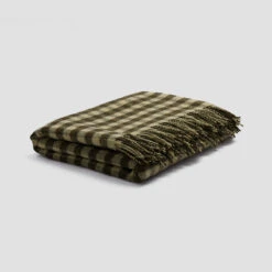 Botanical Green Gingham Wool Blanket -Home Luxury Store PigletinBed GinghamWoolBlanket BotanicalGreen 1 greyBG