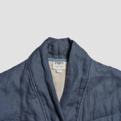 Deep Teal Linen Quilted Housecoat -Home Luxury Store PigletinBed LinenHousecoat DeepTeal 9 greyBG