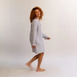 Midnight Stripe Linen Night Shirt -Home Luxury Store PigletinBed LinenNightShirt MidnightStripe 4