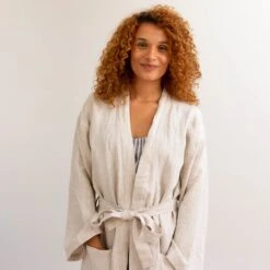 Oatmeal Linen Robe -Home Luxury Store PigletinBed LinenRobe Oatmeal 4