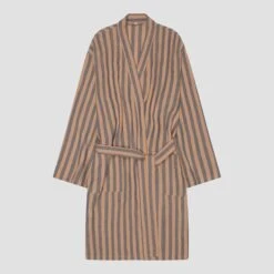 Blue & Porcini Striped Linen Tencel Robe -Home Luxury Store PigletinBed LinenTencelRobe Blue Porcini