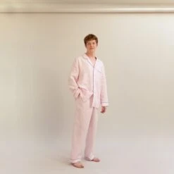 Men's Blush Pink Linen Pyjama Shirt (Top Only) -Home Luxury Store PigletinBed Men sLinenPyjamaTrouserSet BlushPink 6