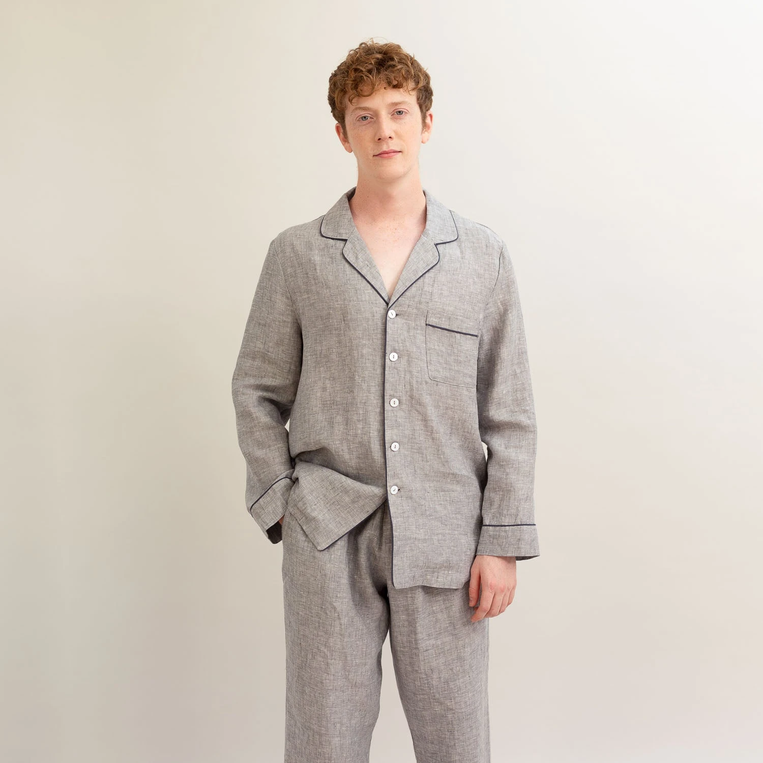 Men's Grey Linen Pyjama Trouser Set 8 Men's Grey Linen Pyjama Trouser Set - Image 6