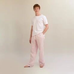 Men's Blush Pink Linen Pyjama Trousers