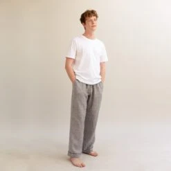 Men's Grey Linen Pyjama Trousers