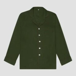 Men's Fern Green Linen Tencel Pyjama Shirt -Home Luxury Store PigletinBed Men sLinenTencelPJ FernGreen Shirt