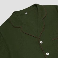 Men's Fern Green Linen Tencel Pyjama Shirt -Home Luxury Store PigletinBed Men sLinenTencelPJ FernGreen ShirtCollarDetail1