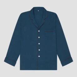 Marine Blue Linen Tencel Men's Pyjama Shirt -Home Luxury Store PigletinBed Men sLinenTencelPJ MarineBlue Shirt