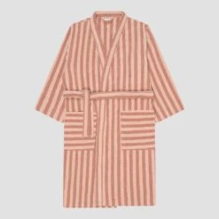 Sand Shell Pembroke Stripe Cotton Robe -Home Luxury Store PigletinBed SandshellDressingGown Front 1