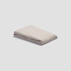 Cafe Au Lait Small Gingham Cotton Fitted Sheet -Home Luxury Store PigletinBed WashedCottonFittedSheet CafeAuLaitGingham 1 greyBG 3e0df188 73c2 4631 8cf2 23e39375eb72