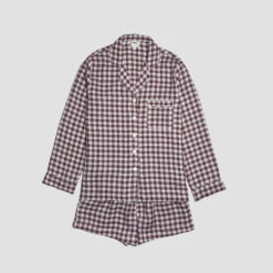 Berry Gingham Pyjama Shorts Set -Home Luxury Store PigletinBed Women sGinghamLinenPyjamaShortsSet Berry GreyBG