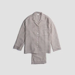Mushroom Gingham Pyjama Trouser Set -Home Luxury Store PigletinBed Women sLinenPyjamaTrouserSet MushroomGingham 1 greyBG
