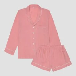 Pink Bloom Linen Tencel Pyjama Shorts Set -Home Luxury Store PigletinBed Women sLinenTencelPJ PinkBloom ShortsSet