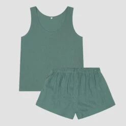 Tranquil Green Linen Tencel Women's Cami Set -Home Luxury Store PigletinBed Women sLinenTencelPJ TranquilGreen CamiTopShortsSet