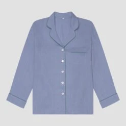 Wave Blue Linen Tencel Women's Pyjama Shirt 7 Wave Blue Linen Tencel Women's Pyjama Shirt -Home Luxury Store PigletinBed Women sLinenTencelPJ WaveBlue Shirt