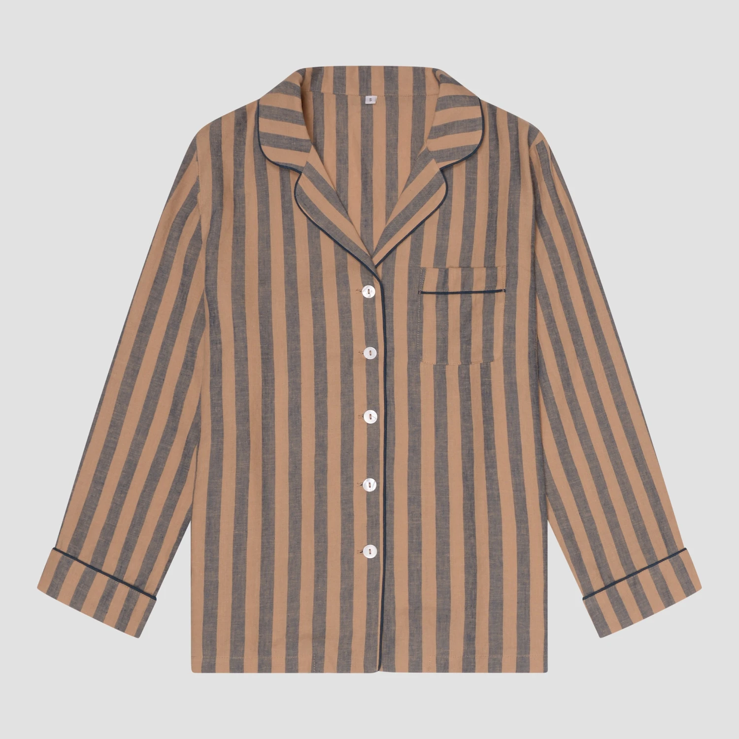 Blue & Porcini Striped Linen Tencel Men's PJ Shirt 4 Blue & Porcini Striped Linen Tencel Men's PJ Shirt - Image 2