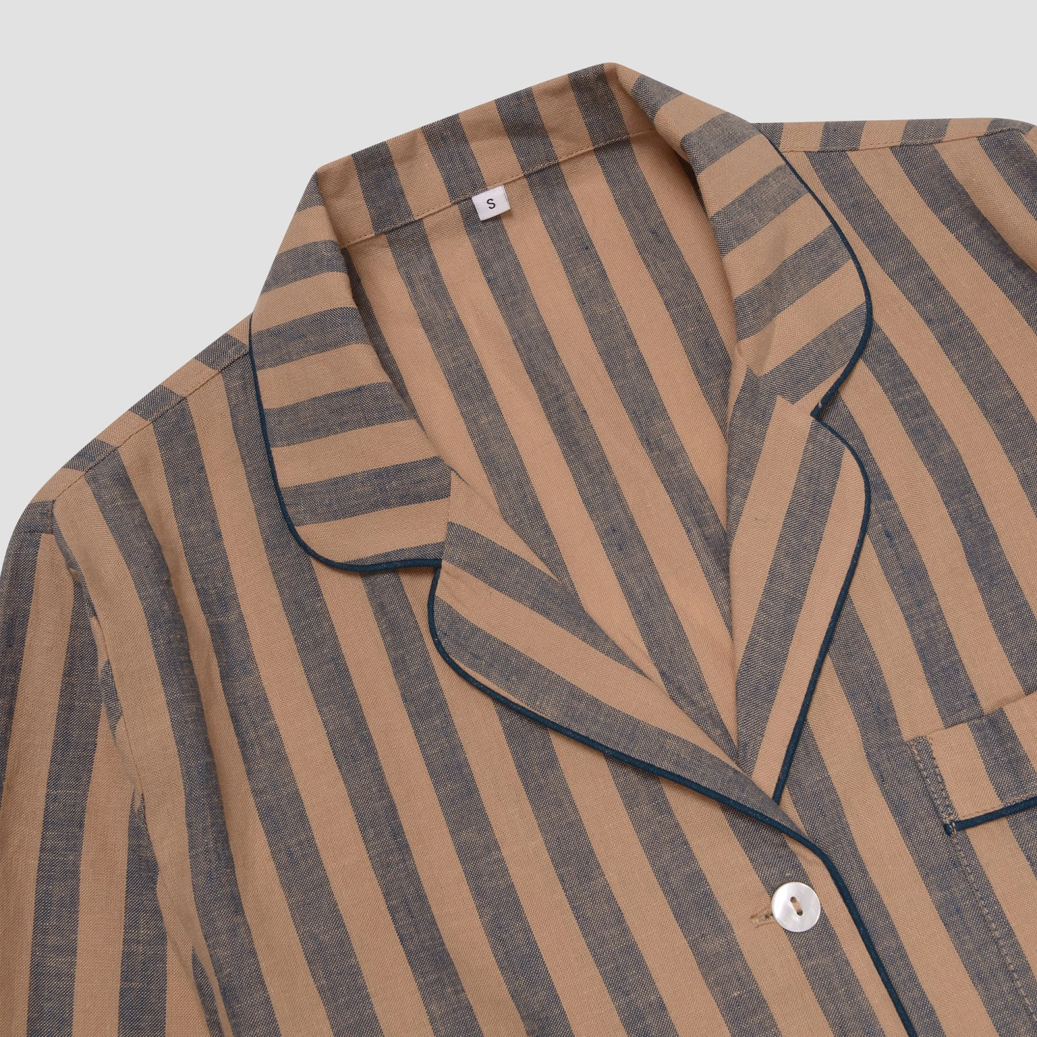 Blue & Porcini Striped Linen Tencel Men's PJ Shirt 5 Blue & Porcini Striped Linen Tencel Men's PJ Shirt - Image 3