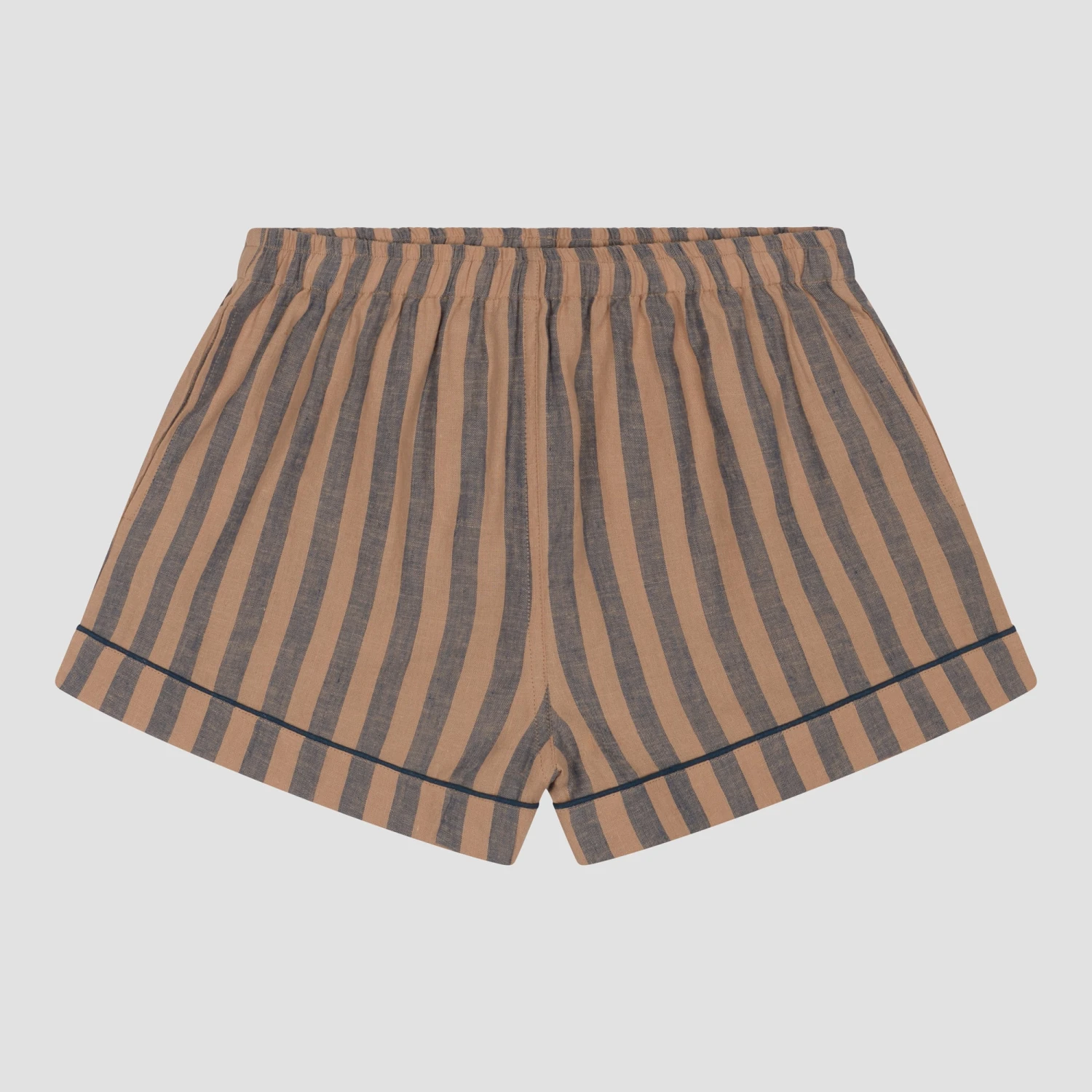 Blue & Porcini Striped Linen Tencel Women's PJ Shorts 4 Blue & Porcini Striped Linen Tencel Women's PJ Shorts - Image 2